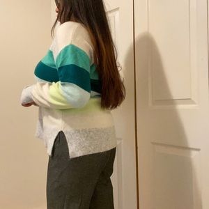 Loft green, grey, and white striped sweater